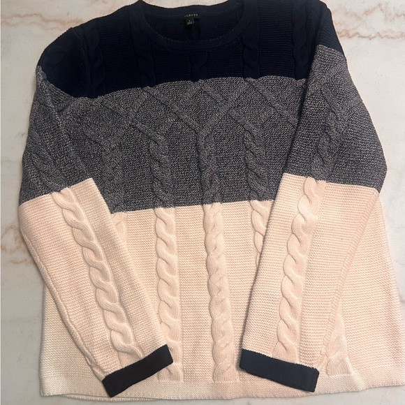 Talbots Colorblock Cable Knit Sweater Navy Blue White Nautical Anchor Size M - Picture 1 of 5